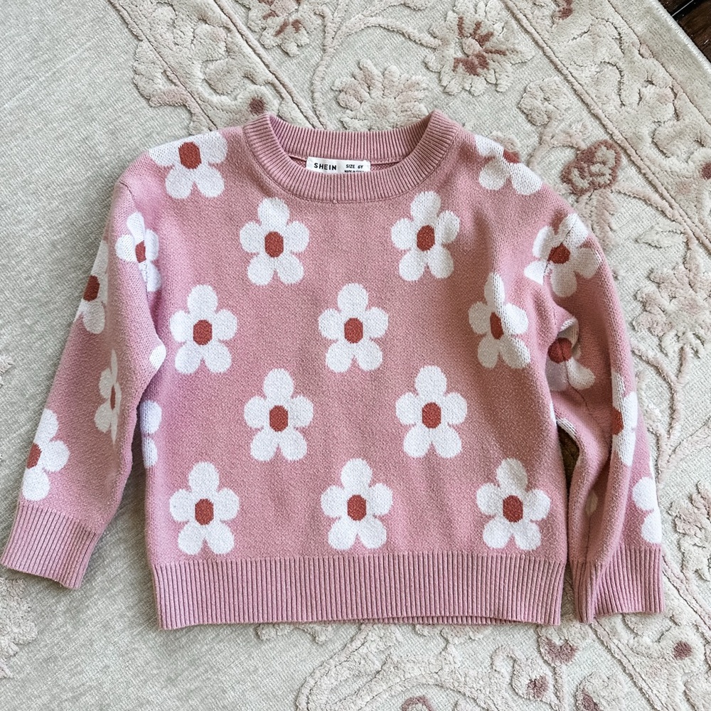 SHEIN Pink Daisy Knit Sweater